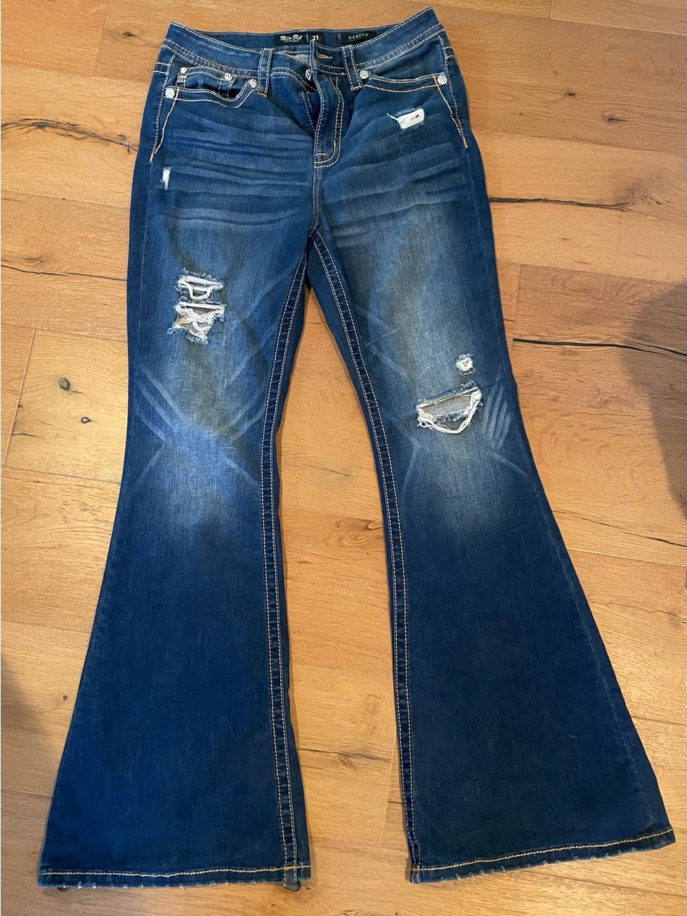 Miss Me Dark Blue Distressed Flare Jeans
